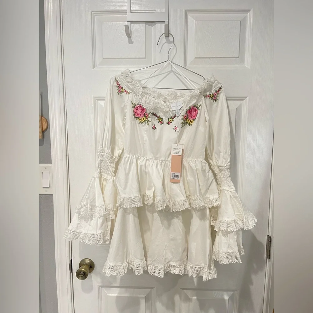 Alice McCall White Dress with Pink Floral Embroidery - Picture 6 of 6